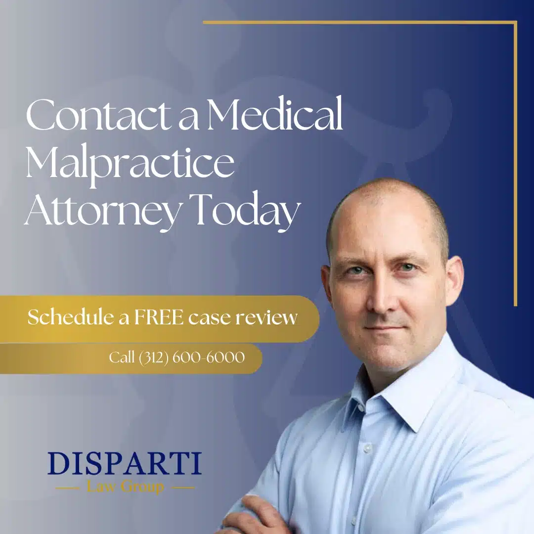 How to prove medical malpractice, image reading contact a medical malpractice attorney with picture of Larry Disparti