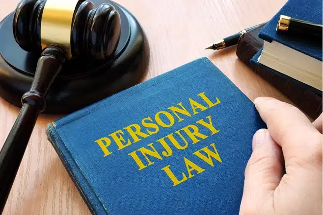 Image of book reading personal injury law next to gavel, Disparti Law Group