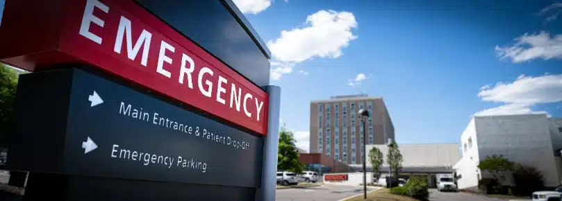 Emergency room errors, emergency room sign at hospital