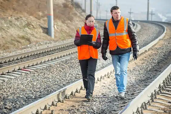 SMART members, image of two rail workers inspecting railway