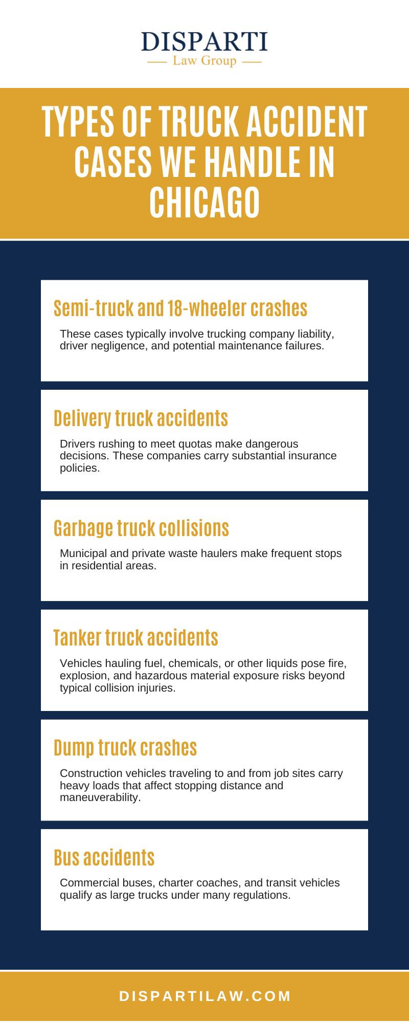 Chicago Truck Accident Lawyer 5 Types Of Truck Accident Cases We Handle In Chicago Infographic